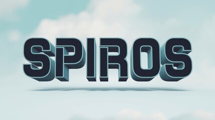 3D Text Design: Bold 'SPIROS' Typography with Modern Colors Against a Soft Cloudy Background - Perfect for Branding and Marketing