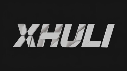Obraz premium Modern Abstract Typography: The word 'XHULI' in bold, distorted silver letters on a black background, suitable for branding or design projects.