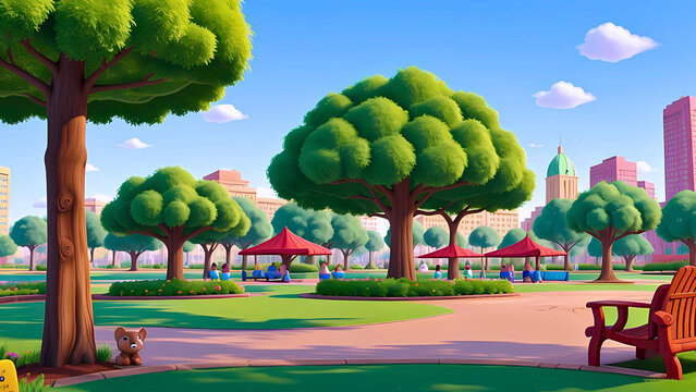Public Park - 3D Cartoon Style Illustration