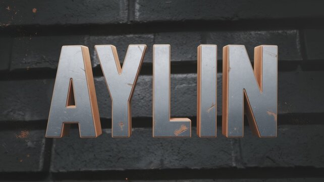 Metallic Signage: A bold, industrial-style 'AYLIN' logo in silver against a textured black backdrop, ideal for branding or design projects.