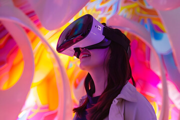 vibrant colors and futuristic technology in virtual reality art space