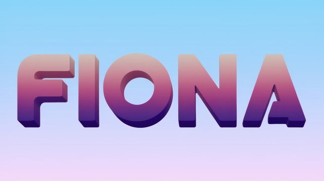 Vibrant Gradient Typography: The word 'FIONA' in bold, dimensional letters with a pastel gradient, ideal for branding and design projects.