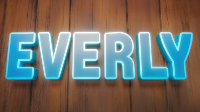 Neon Sign: 'EVERLY' Illuminated Against a Wooden Background, Perfect for Branding or Decor