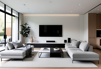 clean lines define simple modern living room tv sleek furniture setup