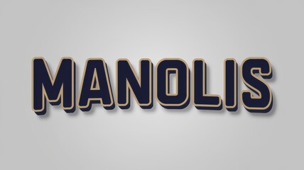 3D Text Effect: Bold 'MANOLIS' in Dark Navy with Gold Outline on Subtle Gray Background for Branding Use