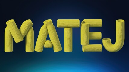 Colorful 3D Typography: Bright yellow letters spelling 'MATEJ' on a gradient blue background, suitable for branding or art projects.