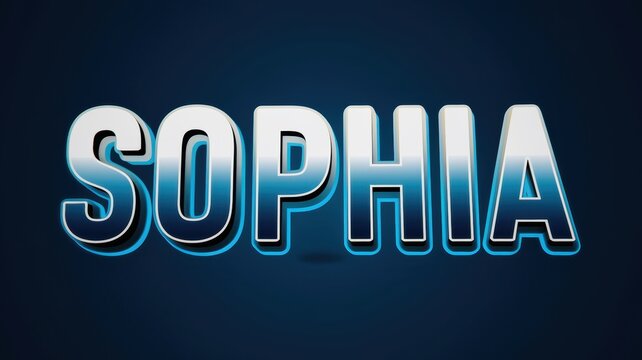Stylish Typography: Bold 3D Name 'SOPHIA' in Blue Gradient on Dark Background - Ideal for Graphics and Personal Branding