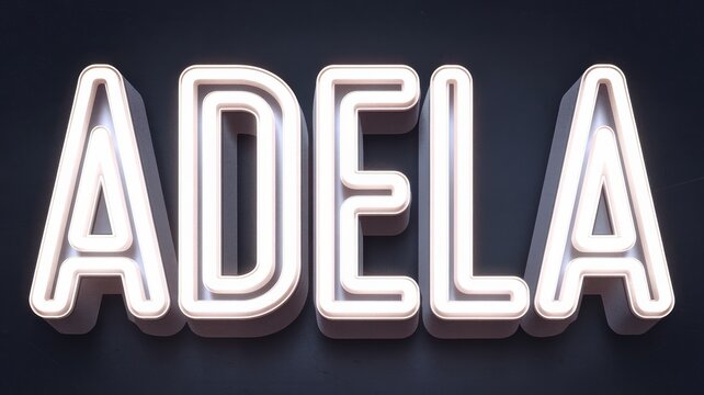 Neon Sign: The illuminated letters 'ADELA' glowing against a dark backdrop; perfect for branding or signage concepts.