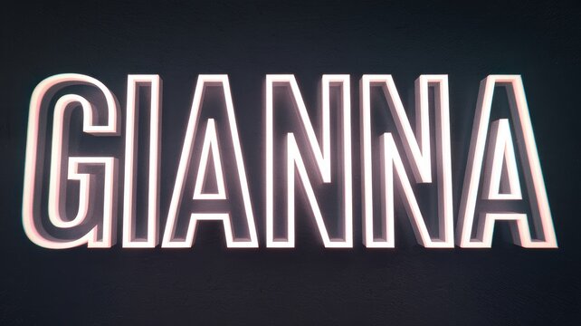 Modern Typography: Bold, Illuminated 'GIANNA' Sign with Neon Glow Against Dark Background for Branding Use