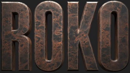 Rustic Copper Text: 'ROKO' in Bold Letters, Perfect for Branding and Artistic Projects