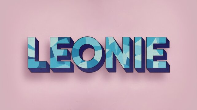 Stylish 3D Text 'LEONIE' in Blue Tones on a Soft Pink Background for Branding and Graphic Design