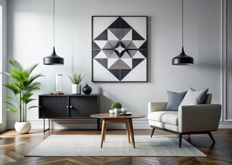 Elegant Black and White Geometric Squares Painting for Modern Art Lovers and Minimalist Decor