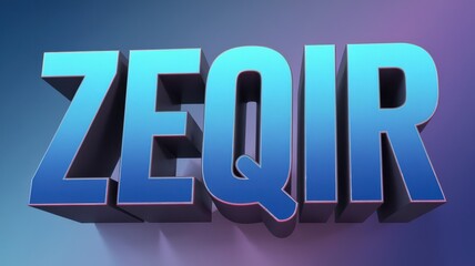 3D Text Rendering of 'ZEQIR' in Gradient Blue and Purple, Ideal for Branding or Digital Design Projects