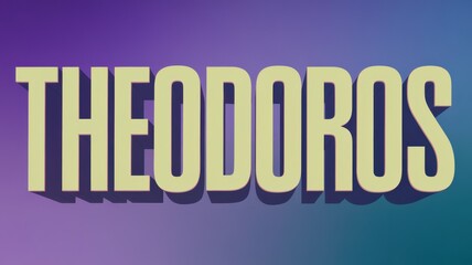 Modern Typography: 'THEODOROS' in Bold Yellow with Dynamic Background Gradients &ndash; Ideal for Graphic Design Projects