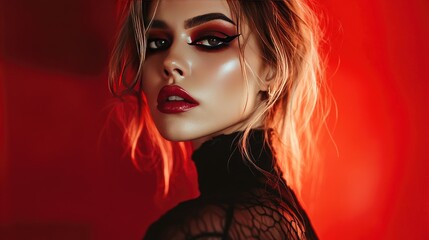 Fototapeta premium Stunning Portrait of Woman with Bold Makeup and Style