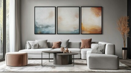 Frame mockup in a stylishly curated living space, with artistic decor and a soft, neutral color palette