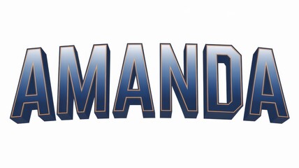 3D Text Design: A bold, blue metallic text spelling 'AMANDA' with a glossy finish, suitable for branding and creative projects.