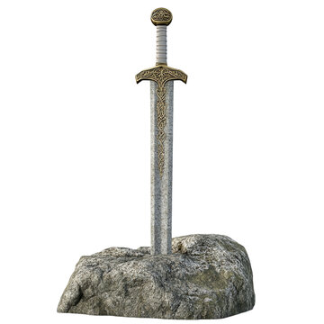 recommend clip art: Legendary Excalibur Sword in Stone on transparent background