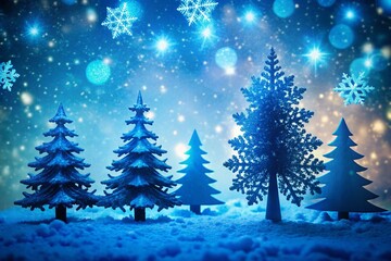Obraz premium Elegant Blue Christmas Card Design with Silhouette Elements for Holiday Greetings