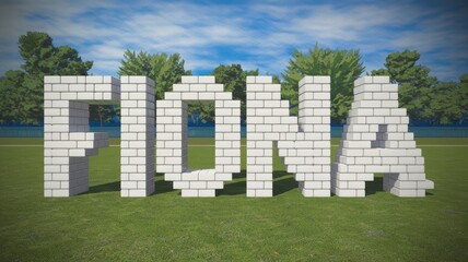 3D Text Art: 'Fiona' in Block Letters on Grass with a Blue Sky Background - Ideal for Personalization Projects