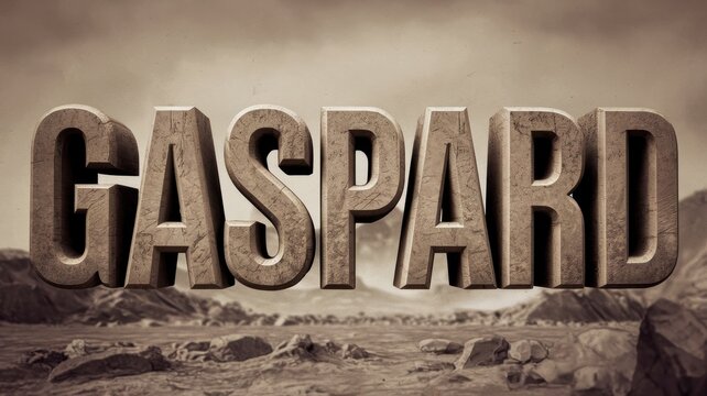 3D Text: 'GASPARD' on a Dramatic Landscape Background, Perfect for Branding or Artistic Projects