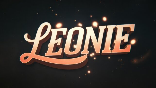 Stylish Typography: The name 'LEONIE' in elegant script with a golden hue and sparkling background, ideal for branding and design.