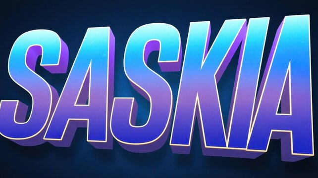 3D Text Illustration: Vibrant Blue and Purple 'SASKIA' Design for Creative Branding Applications