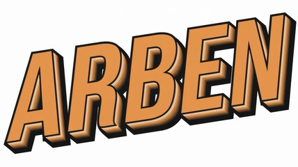 Bold 3D Text Style: 'ARBEN' in Orange with Shadow Effect, Ideal for Branding and Graphic Design Projects