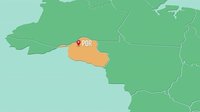 Mapa de Brasil con divisi&oacute;n pol&iacute;tica resaltando el estado de Rondonia con su capital Porto Velho. 