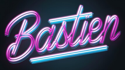 Naklejka premium Neon Text Display: Vibrant 'Bastien' in Pink and Blue Glows for Graphic Design Use