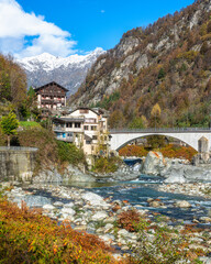 The beautiful village of Piode, during fall season, in Valsesia (Sesia Valley). Province of...