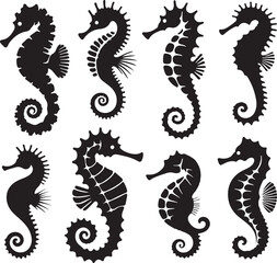 seahorse silhouette vector icon set illustration