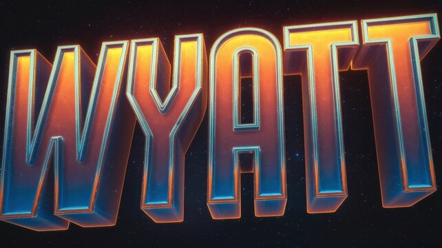 Colorful 3D Typography: Bold 'WYATT' Design in Vibrant Blue and Orange for Creative Branding and Graphic Projects