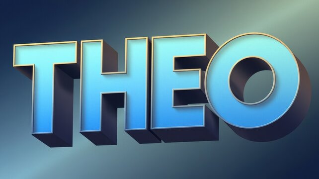 3D Text Design: 'THEO' in Bright Blue with Shadows on a Gradient Background for Branding or Logo Use
