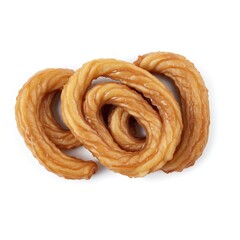Crispy Swirl of Fresh Twisted Churros Pastries Together on White Background