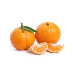 Fresh Citrus Clementine Mandarin Oranges with Decorative Slices on a Pure White Background