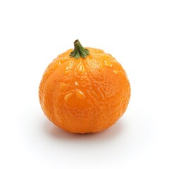 Freshly Picked Clementine Mandarin Orange with Stem on Bright White Background