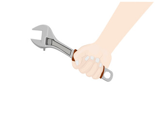 Hand holding a hammer on a white background.