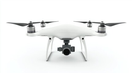 Modern drone with camera isolated on white