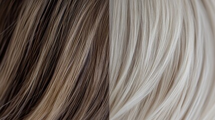Naklejka premium A split view of hair before and after treatment, showing the dramatic difference between dry, damaged strands and sleek, healthy hair.