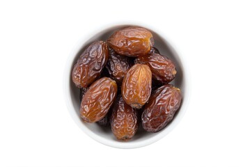 Obraz premium Fresh Deglet Noor Dates on White Background in Ceramic Bowl
