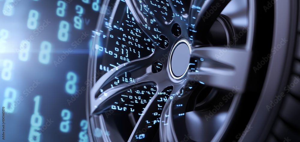 Poster exploring the intersection of advanced technology and automotive innovation a close-up on a wheel in