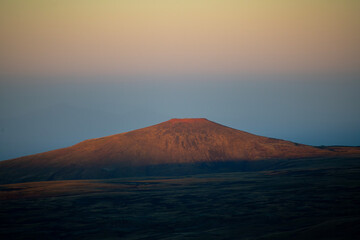 Beautiful sunrises in the snow covered mountains. Aragats mountain Armenia
