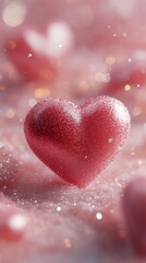Fototapeta premium A close up of a sparkling heart shaped decoration on a pink background, perfect for celebrations