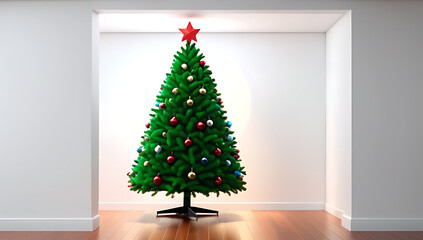 detailed interior scene featuring christmas tree white wall computer graphics rendering