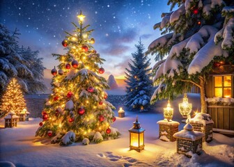 Enchanting Christmas and New Year Night Photography with Twinkling Lights and Festive Vibes