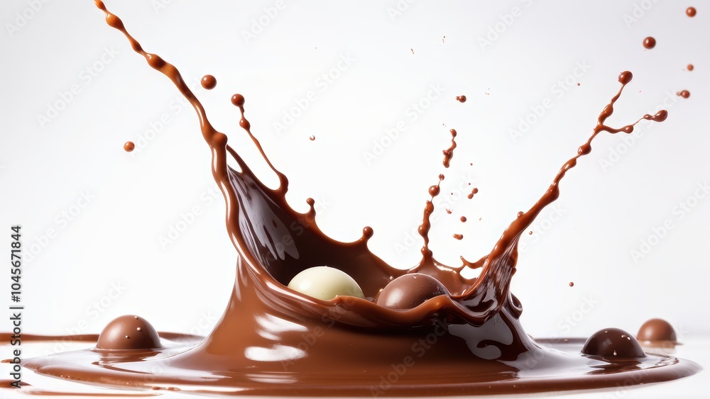 Aufkleber a splash of chocolate with various chocolate balls creating a dynamic, appetizing scene.