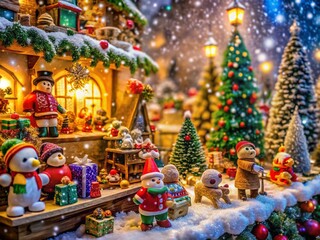 Enchanting Christmas Toy Shop Decorated with Twinkling Lights and Colorful Toys for the Holiday Season