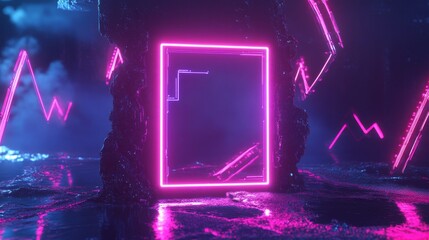 Futuristic sci-fi light box with floating geometric shapes and neon circuits, [neon sci-fi], [abstract tech design]