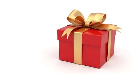 Fototapeta premium Red Christmas gift with gold ribbon on white background